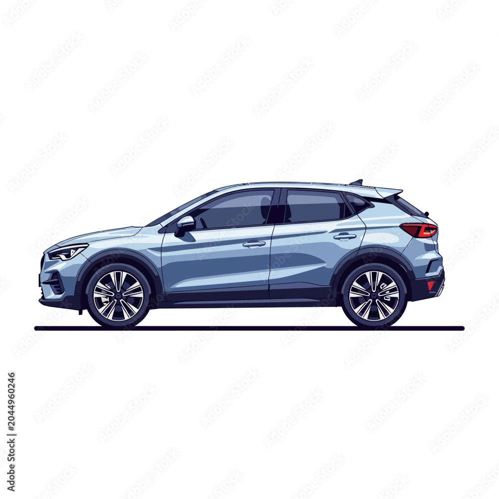 Obraz premium Modern Light Blue Crossover SUV Car Isolated - Side View, Clean Design