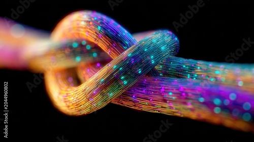 Colorful knotted strands, glowing, abstract