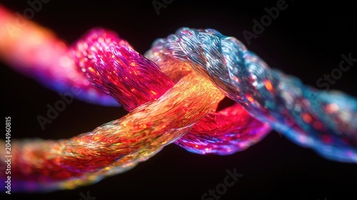 Close-up vibrant knot of glowing threads