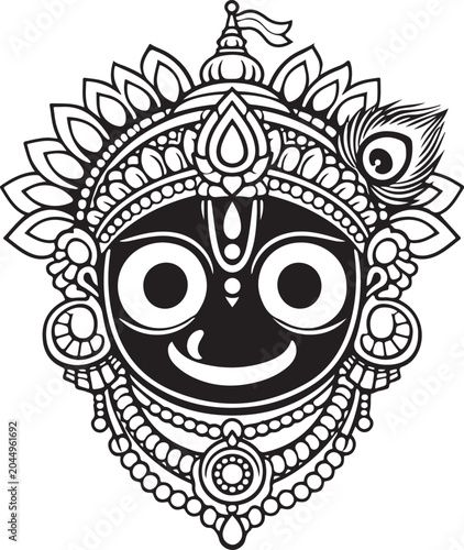 Jagannath Face Illustration with Ornate Headdress white background
