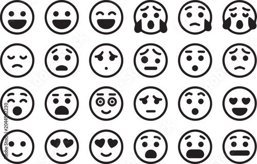 Collection of various emoticon faces on isolated white background