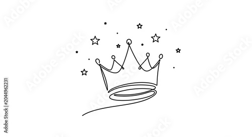Photos Minimalist Crown Line Art with Stars, Single Line Drawing, Royal Icon