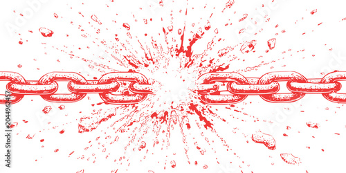 Bild auf Leinwand Red breaking heavy chain with explosive splatter effect freedom and liberation concept vector illustration background