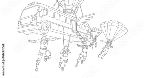 Foto Battle Bus Aerial Drop Parachuting Gamers Skydiving Action