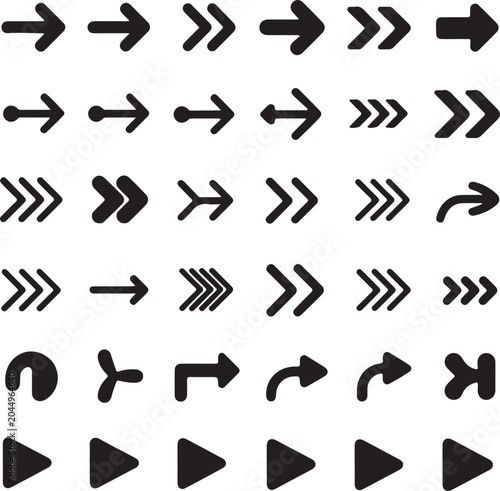 A large compilation of black arrow icons pointing in various directions and styles