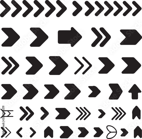 A repetitive pattern featuring many black arrow icons pointing right with different styles and shapes