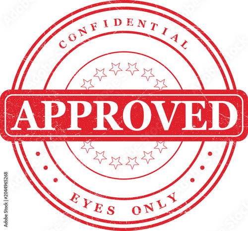 Fotografía Red circular stamp with the word APPROVED in large letters, indicating official