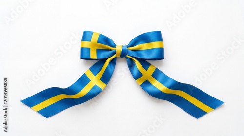 Festive swedish flag ribbon decoration clean white background digital art minimalist environment close-up national pride display