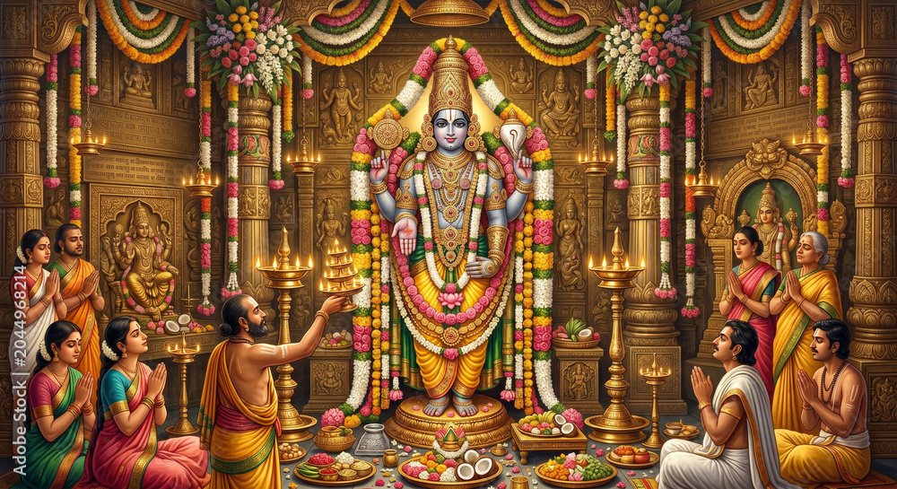 Fototapeta premium Traditional Venkateswara Devotional Concept with Rich Spiritual and Cultural Symbolism