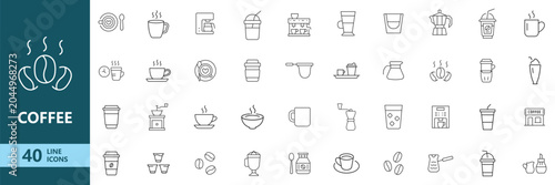 Schilderij op canvas Coffee Line Icon Set