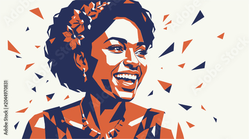 Foto Smiling Woman with Floral Hair Accessory.