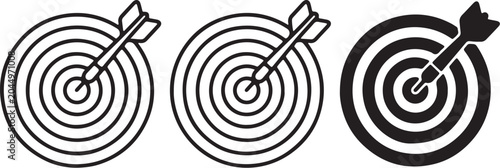 Art & Illustration Target icon with arrow in center symbolizing goal, focus and accuracy. Bullseye pictogram for success, achievement, strategy and direction. Ideal for planning, performance, and busi