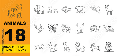 Photography Animals Line Icon Set