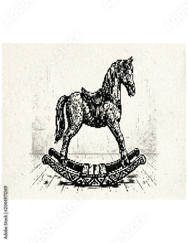 Black rocking horse toy on carved base