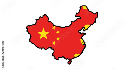 Canvas Print Map of China with Flag