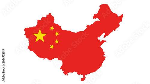 Photos Map of China with national flag.