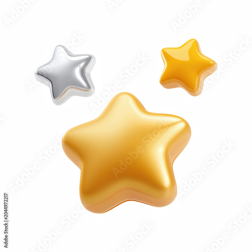 3D Glossy Rating Stars Icon isolated on transparent background.