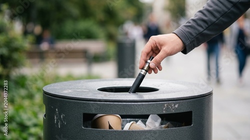 Electronic cigarette being disposed in trash 