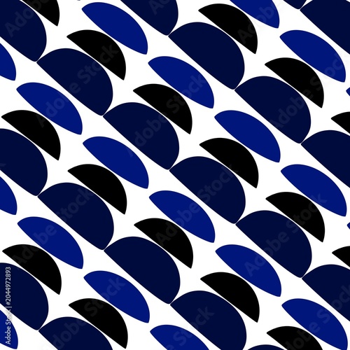 Blue and black diagonal semicircle abstract seamless pattern with semicircle
