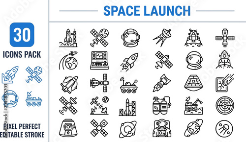 Photos Space Launch and Mission outline icon set