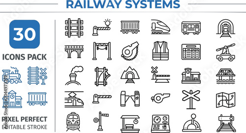 Tableau sur toile Railway Operation and Freight outline icon set