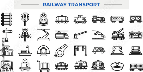Foto Railway Transport and Locomotive Type outline icon set