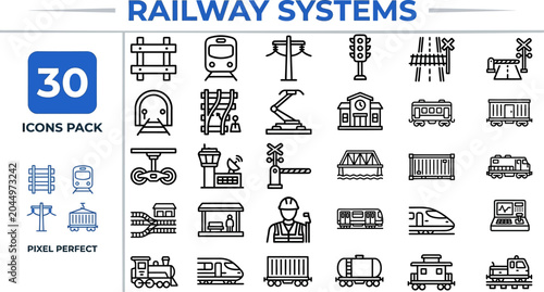 Photos Railway Infrastructure and Station outline icon set