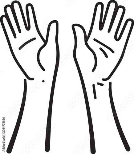Tableau sur toile Two open hands, palms facing upward, reaching towards the sky in a gesture of offering, hope, or welcome, depicted in a clean, minimalist line art style