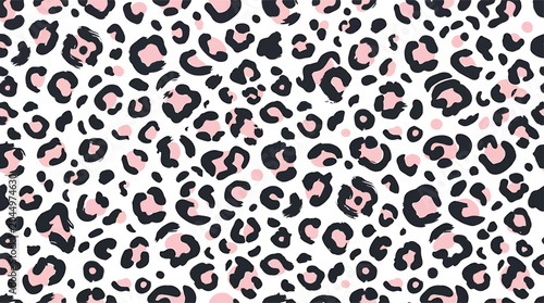 Leopard print pattern with black spots and soft pink fill on white background for fashion textile design