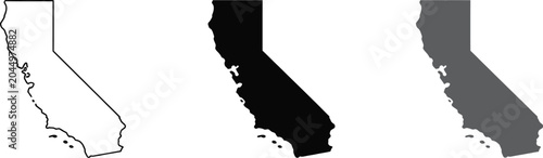 Quadro em tela California state map, icons set, outline and silhouette vector collection showing geographic shape design for USA travel and regional illustration use