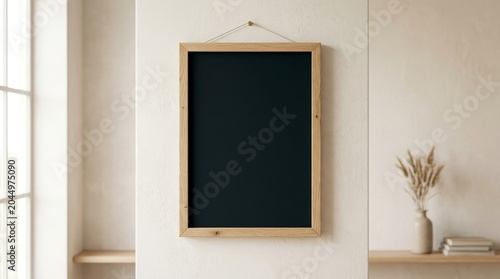 Elegant Minimalist Interior Mockup Featuring A Large Wooden Frame Styled In A Bright Japandi Living Room