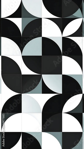 Abstract Geometric Black and White Circle Pattern Arranged in Grid Composition