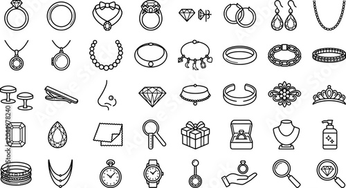 Foto Jewelry Store and Luxury Accessories Line Icon Set, Vector Linear Icons