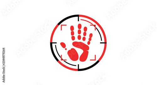 Cyber Security Concept: Red Handprint in Target Crosshair for Biometric Scanning and Identity Verification Symbol