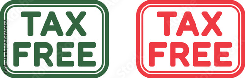 Photos Tax free, stamp set, green and red rectangular badge icons for tax exemption discount offers and retail promotion labeling design