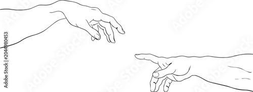 Hand touching fingers creating divine spark illustration