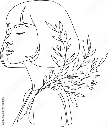 Woman with leaf crown illustration in relaxed pose