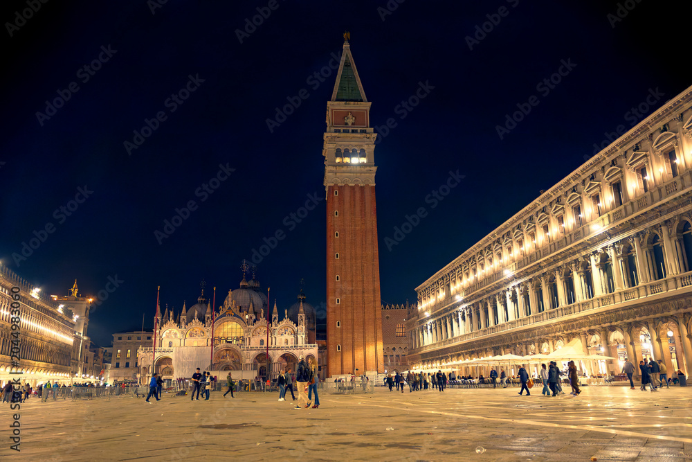 Naklejka premium St Mark Campanile and Square Venice at Night