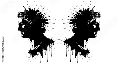 Foto Dual Portrait Ink Splash Artistic Representation.