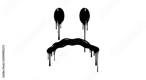 Tablou pe pânză Melancholy Ink Illustration of a Sad Face.