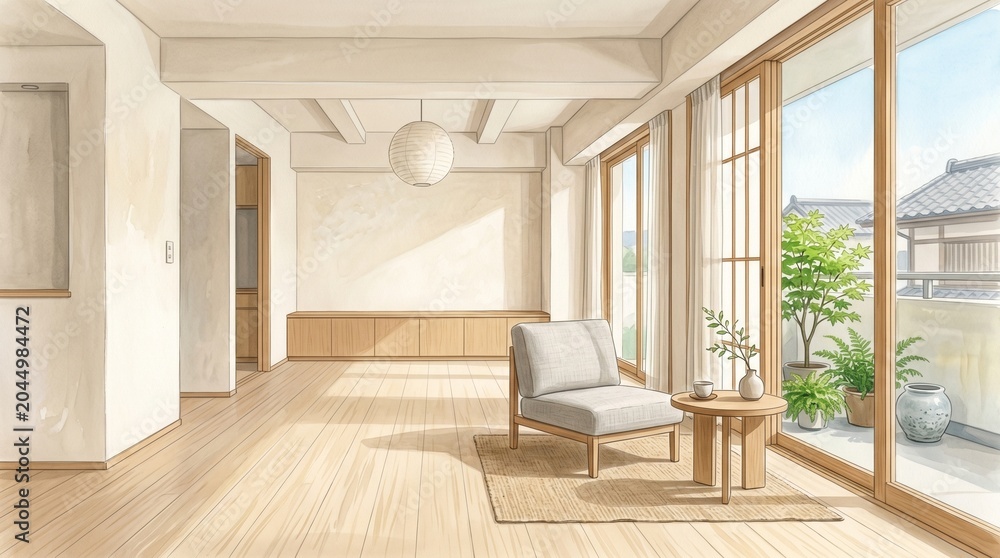 Fototapeta premium Cozy Japanese Style Living Room with Natural Light