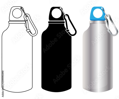 Aluminium or Stainless steel sports water bottle, sports or fitness related drink container graphic element