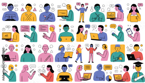 Foto Character avatars engaged in online learning and professional digital communication work