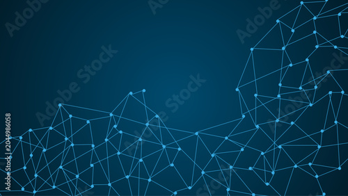Blue Abstract Technology Network Background with Connected Dots and Lines, Futuristic Digital Communication Mesh, Data Connection Structure and Cyber Polygon Wireframe Design