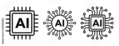 Bild auf Leinwand Artificial intelligence icons with microchip and circuit board designs on white