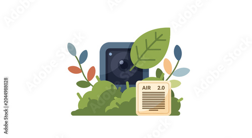 Tableau sur toile Smartphone with green leaf on screen.