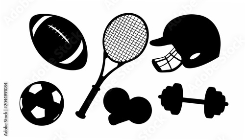 Black silhouettes of various sports equipment