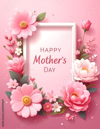 Delicate Pink Floral Mothers Day Greeting Card on Soft Pastel Background
