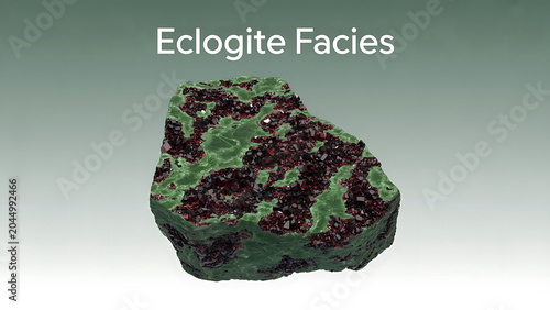 Eclogite facies rock sample with green and dark red minerals geological formation  natural mineral specimen
