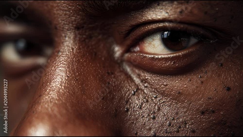 Close-up of a mans eye, showing emotion and detail.